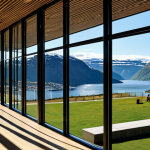 노르웨이에서 학생 비자 받는 법 - Modern Architecture & Fjords**
"A modern, eco-friendly library nestled on the edge of a Norwegian f...