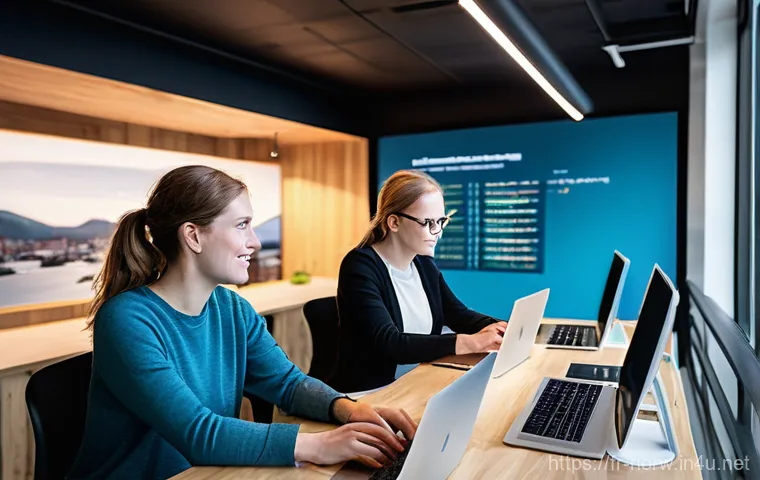 노르웨이에서의 비즈니스 기회 - A breathtaking panoramic view of a Norwegian fjord, bathed in soft, early morning light. In the fore...